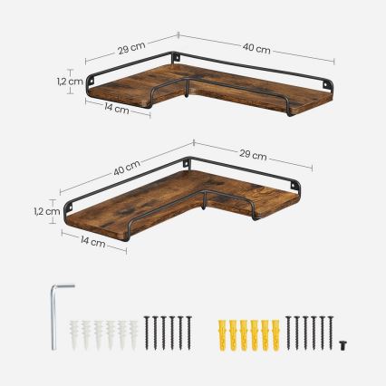 Juego de 2 estantes de pared SHELFY marrón/negro