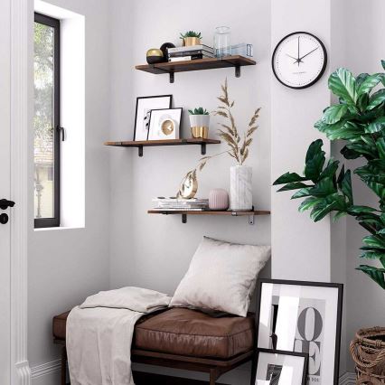 Juego de 2 estantes de pared SHELFY marrón/negro