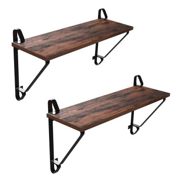 Juego de 2 estantes de pared SHELFY marrón/negro