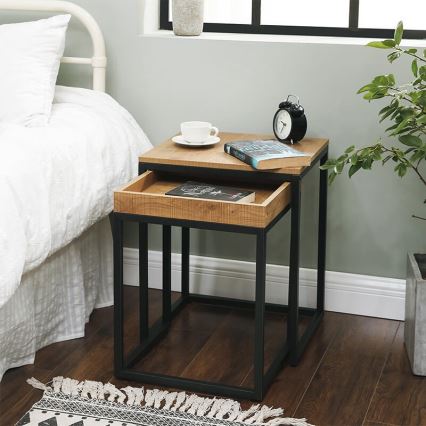 Juego de 2 mesitas auxiliares ELDUR marrón/negro