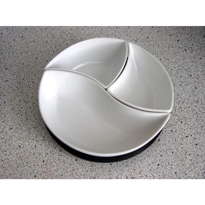 Juego de 3 cuencos con bandeja TORO, cerámica/madera