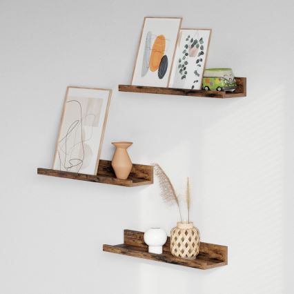 Juego de 3 estantes de pared SHELFY marrón