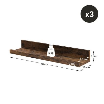 Juego de 3 estantes de pared SHELFY marrón