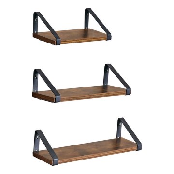 Juego de 3 estantes de pared SHELFY marrón/negro