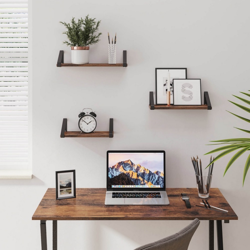 Juego de 3 estantes de pared SHELFY marrón/negro