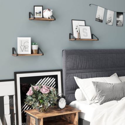 Juego de 3 estantes de pared SHELFY marrón/negro