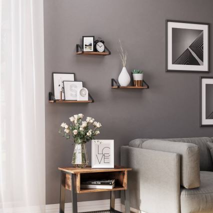 Juego de 3 estantes de pared SHELFY marrón/negro