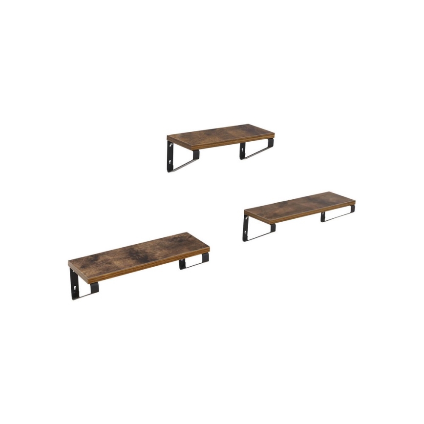 Juego de 3 estantes de pared SHELFY marrón/negro