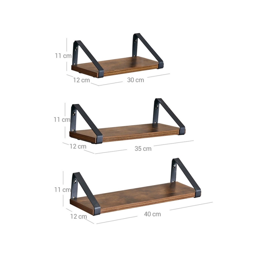 Juego de 3 estantes de pared SHELFY marrón/negro
