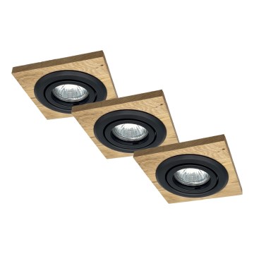 Juego de 3 luminarias empotradas TOBBY 1xGU10/20W/230V 11,5x11,5 cm roble/negro