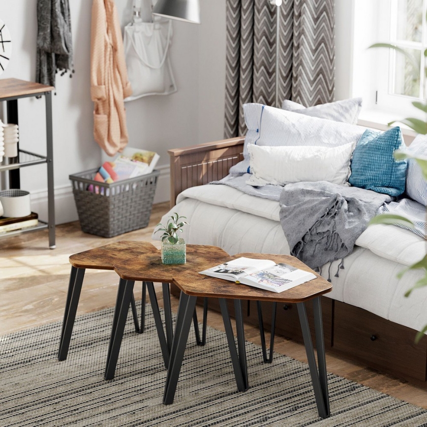 Juego de 3 mesas auxiliares ELDUR marrón/negro