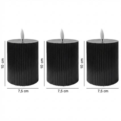 Juego de 3 velas LED BRILLO LED/2xAA 10 cm negras + mando a distancia