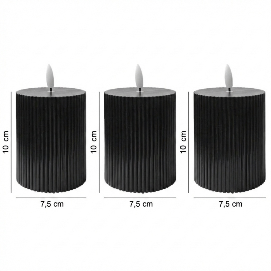 Juego de 3 velas LED BRILLO LED/2xAA 10 cm negras + mando a distancia