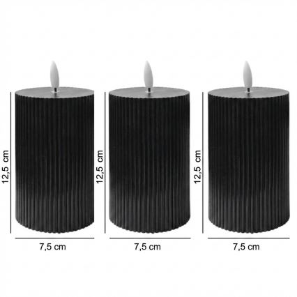 Juego de 3 velas LED BRILLO LED/2xAA 12,5 cm negras + mando a distancia