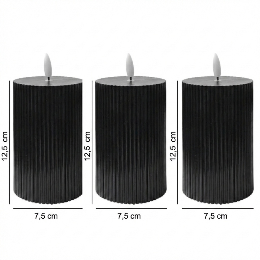Juego de 3 velas LED BRILLO LED/2xAA 12,5 cm negras + mando a distancia