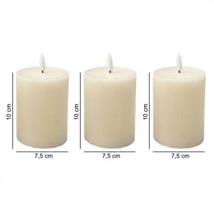 Juego de 3 velas LED BRILLO LED/3xAAA 10 cm color crema + control remoto