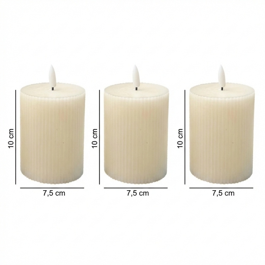 Juego de 3 velas LED BRILLO LED/3xAAA 10 cm color crema + control remoto