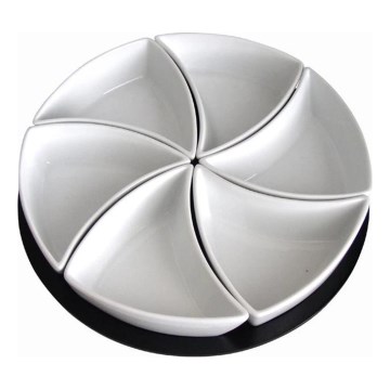 Juego de 6 cuencos con bandeja TORO, en cerámica y madera