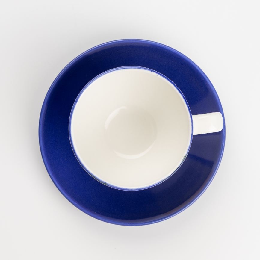 Juego de cafe 6x taza de cerámica Tereza con un platillo blanco azul amarillo
