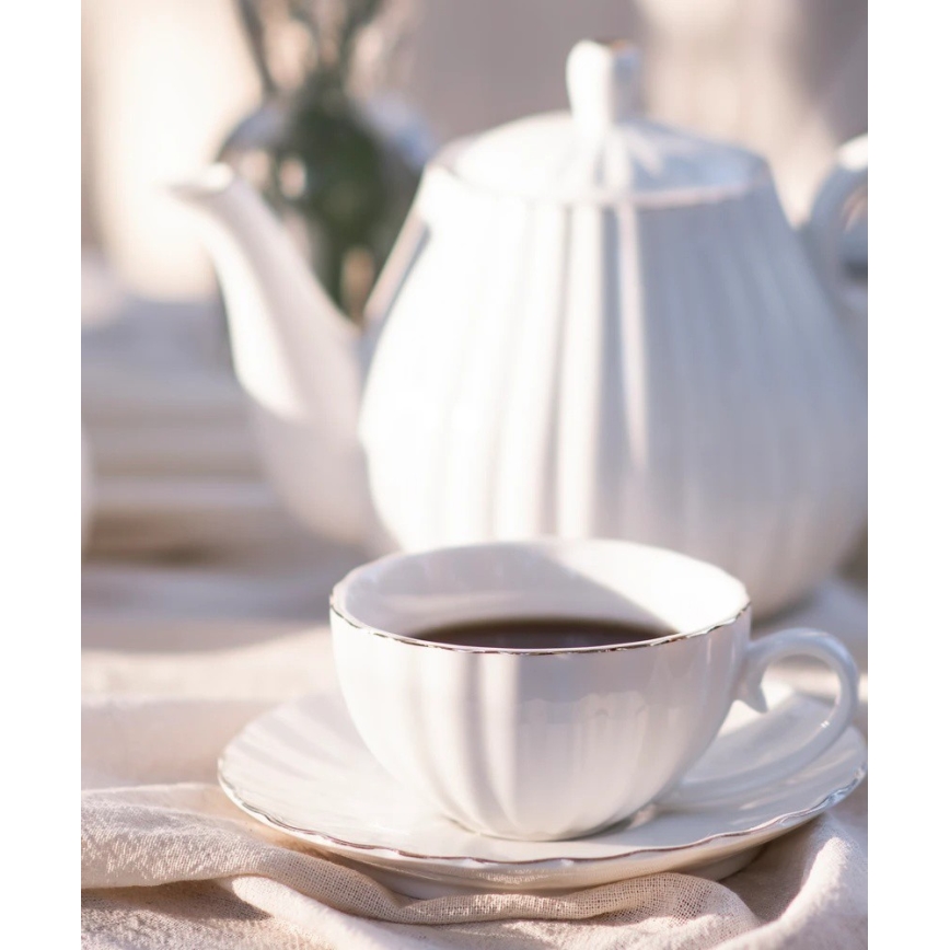 Juego de café de porcelana, 15 piezas, blanco