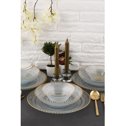 Juego de comedor 12 piezas transparente/dorado/vidrio