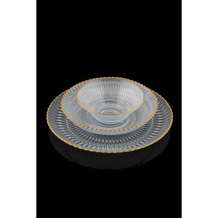 Juego de comedor 12 piezas transparente/dorado/vidrio