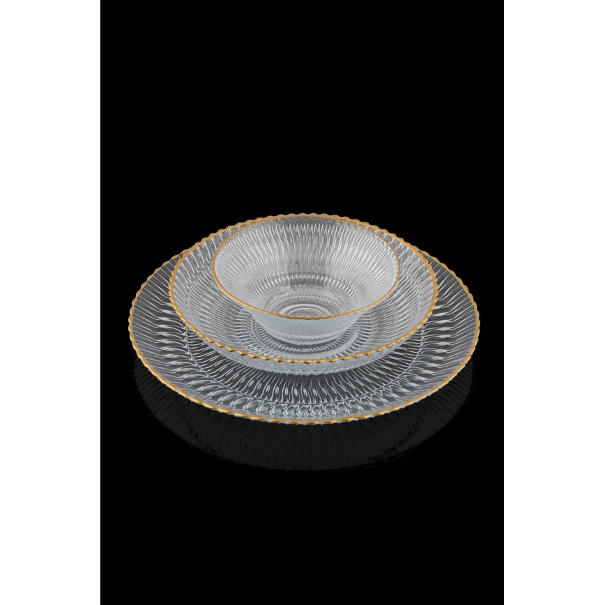 Juego de comedor 12 piezas transparente/dorado/vidrio