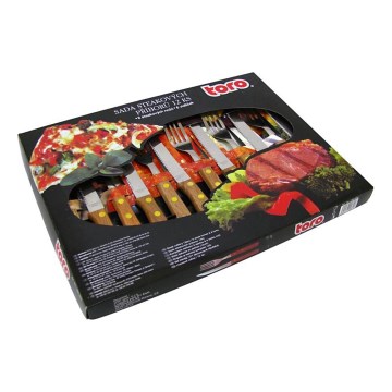 Juego de cubiertos para carne de 12 piezas de acero inoxidable/madera