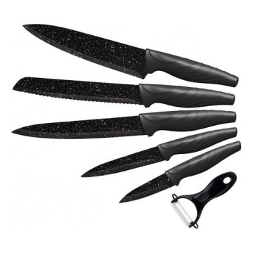 Juego de cuchillos de cocina de 5 piezas + pelador mármol/negro