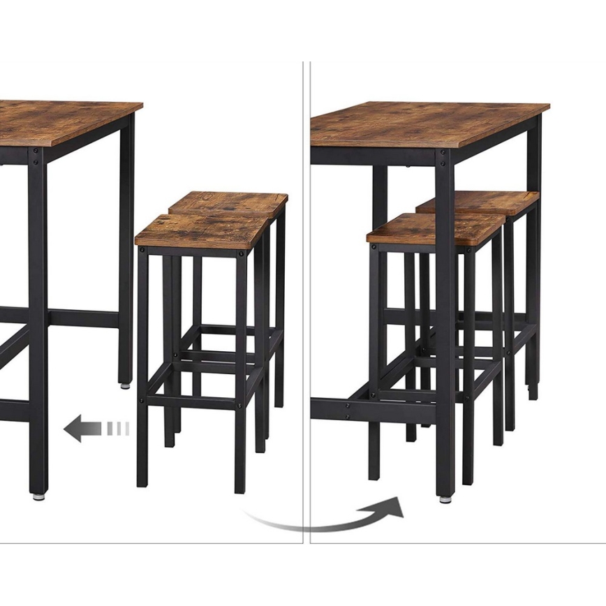 Juego de mesa de bar con 2 taburetes BARTIS, marrón/negro