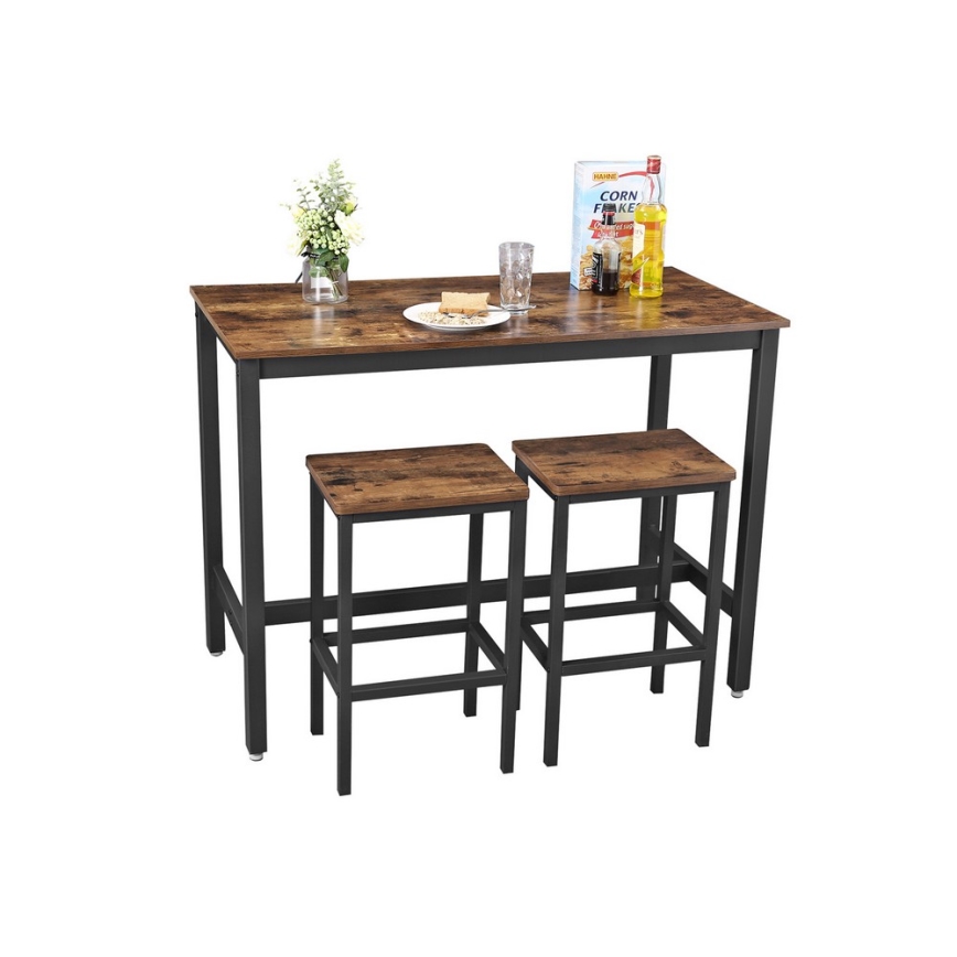Juego de mesa de bar con 2 taburetes BARTIS, marrón/negro