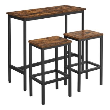 Juego de mesa de bar con 2 taburetes BARTIS, marrón/negro