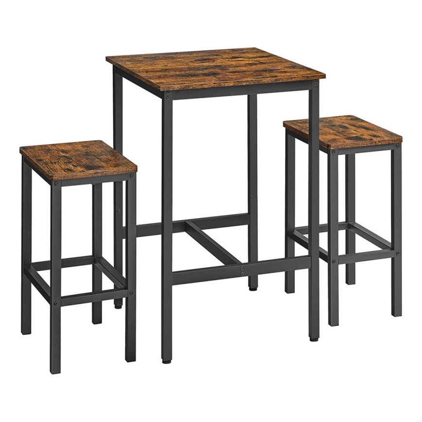 Juego de mesa de bar con 2 taburetes BARTIS, marrón/negro