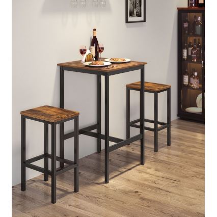 Juego de mesa de bar con 2 taburetes BARTIS, marrón/negro