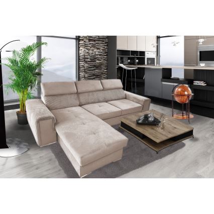 Juego de salón de esquina plegable universal en forma de L con espacio de almacenamiento SALVADA beige