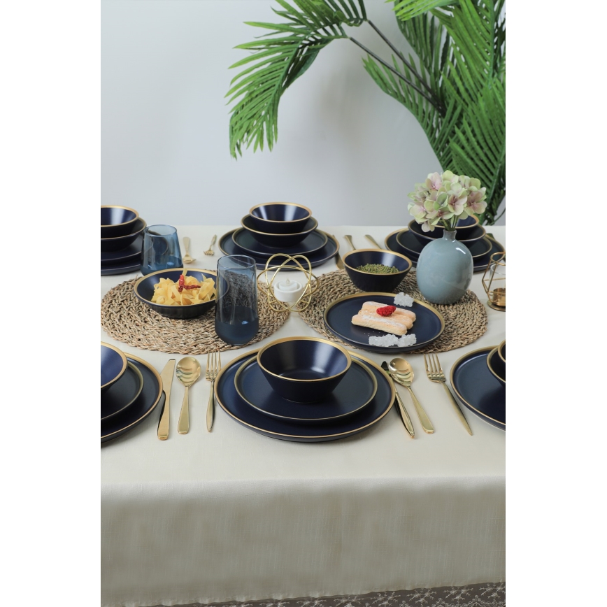 Juego de vajilla 24 piezas azul/dorado/cerámica