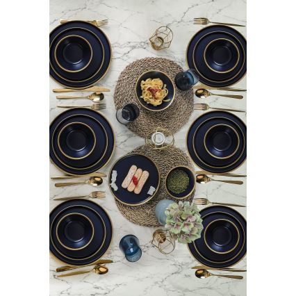 Juego de vajilla 24 piezas azul/dorado/cerámica