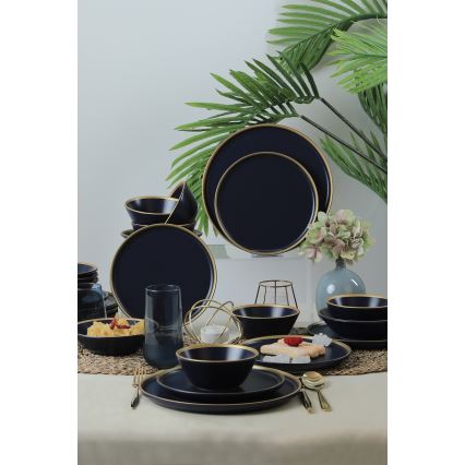 Juego de vajilla 24 piezas azul/dorado/cerámica