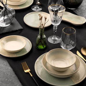 Juego de vajilla 27 piezas beige/verde/porcelana