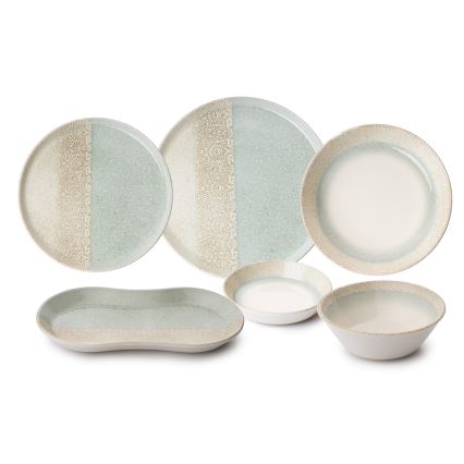 Juego de vajilla 27 piezas beige/verde/porcelana