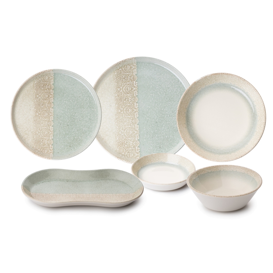 Juego de vajilla 27 piezas beige/verde/porcelana