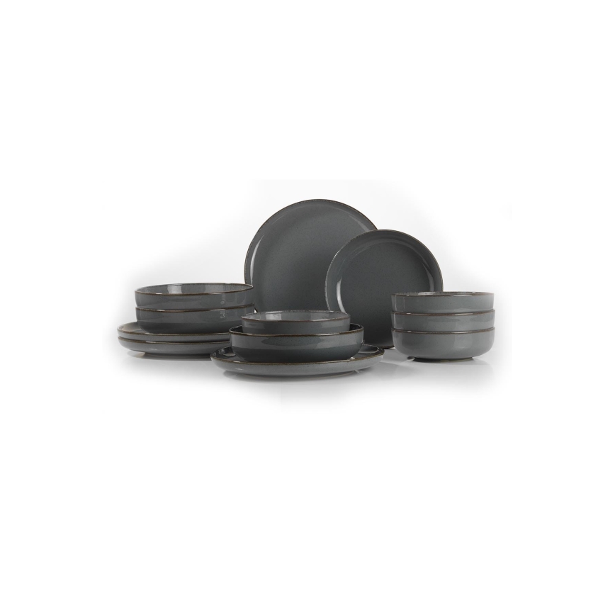 Juego de vajilla de 12 piezas en porcelana gris