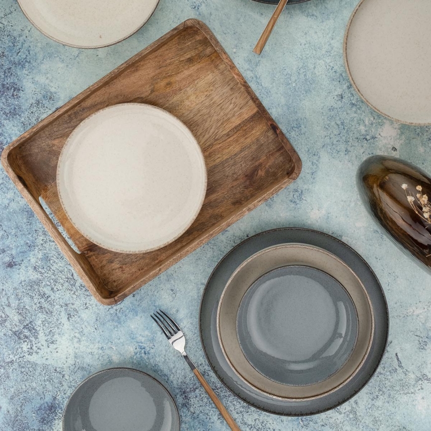 Juego de vajilla de 16 piezas, gris/beige, porcelana