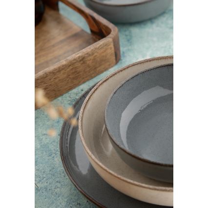 Juego de vajilla de 16 piezas, gris/beige, porcelana