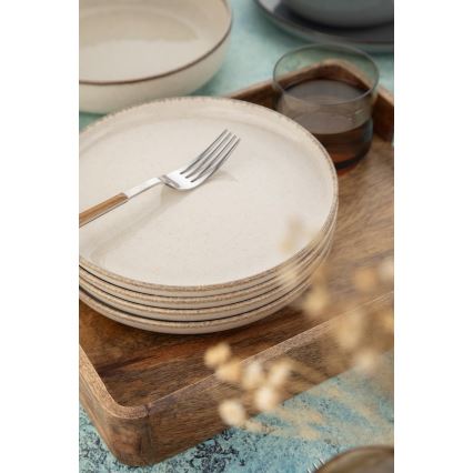 Juego de vajilla de 16 piezas, gris/beige, porcelana