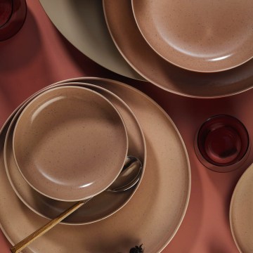 Juego de vajilla de 16 piezas marrón/beige/porcelana