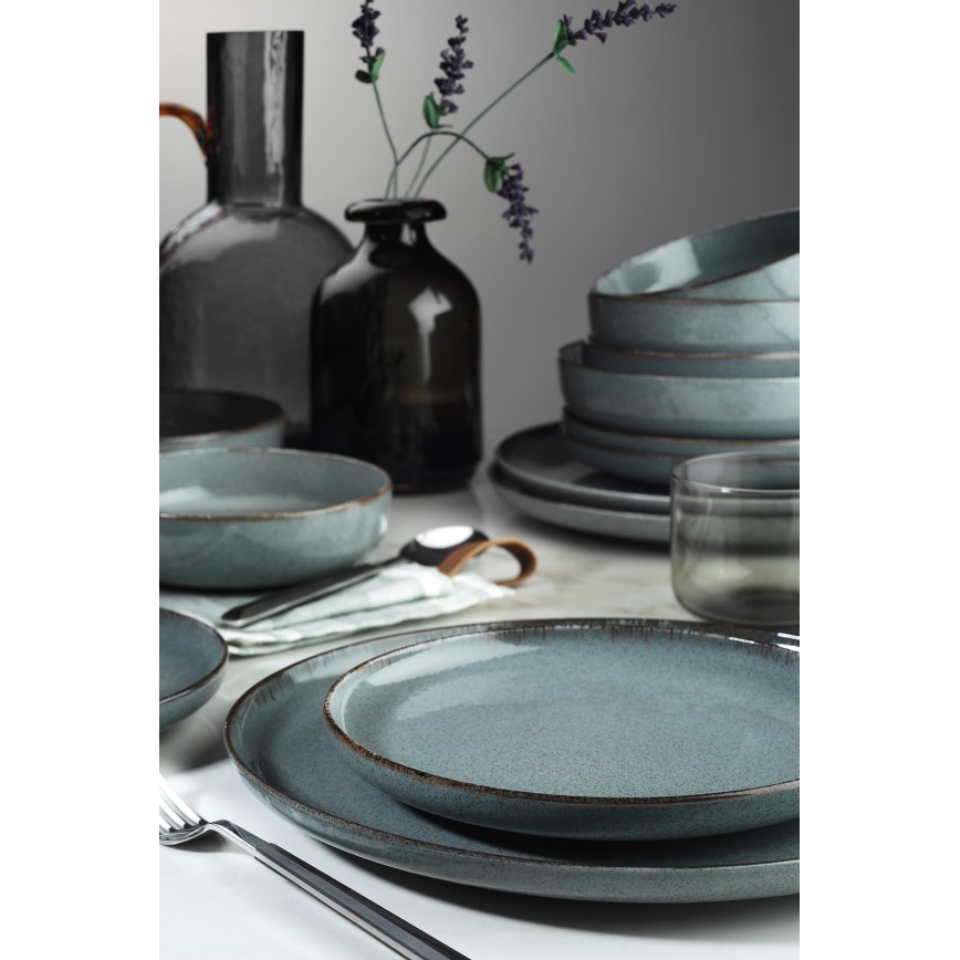 Juego de vajilla de 16 piezas, porcelana gris