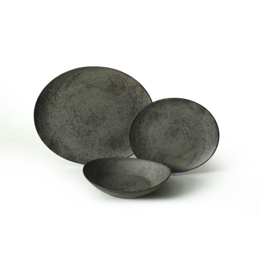 Juego de vajilla de 18 piezas antracita/verde, gres