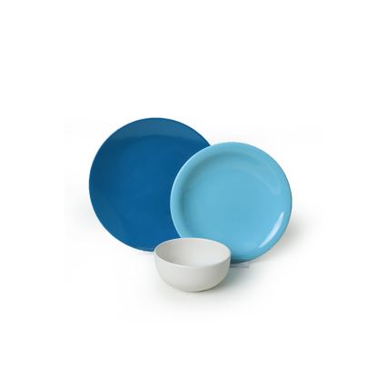 Juego de vajilla de 18 piezas azul/blanco/cerámica
