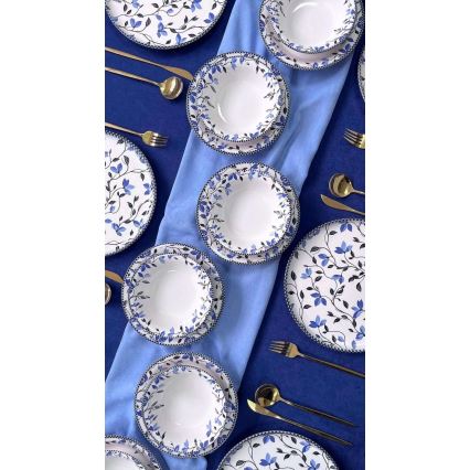 Juego de vajilla de 18 piezas, azul/blanco, cerámica